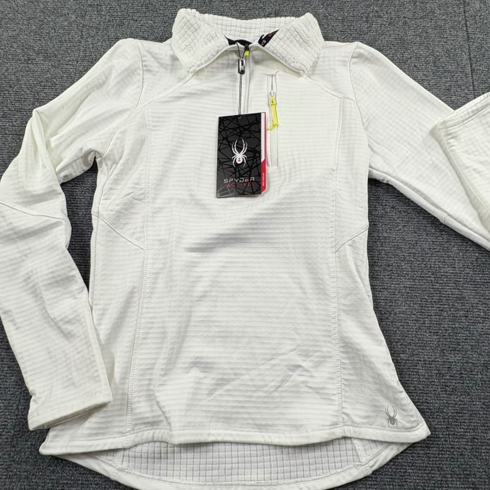 Spyder Active Womens White Waffle Knit Quarter Zip Pullover SP176R Medium NWT
